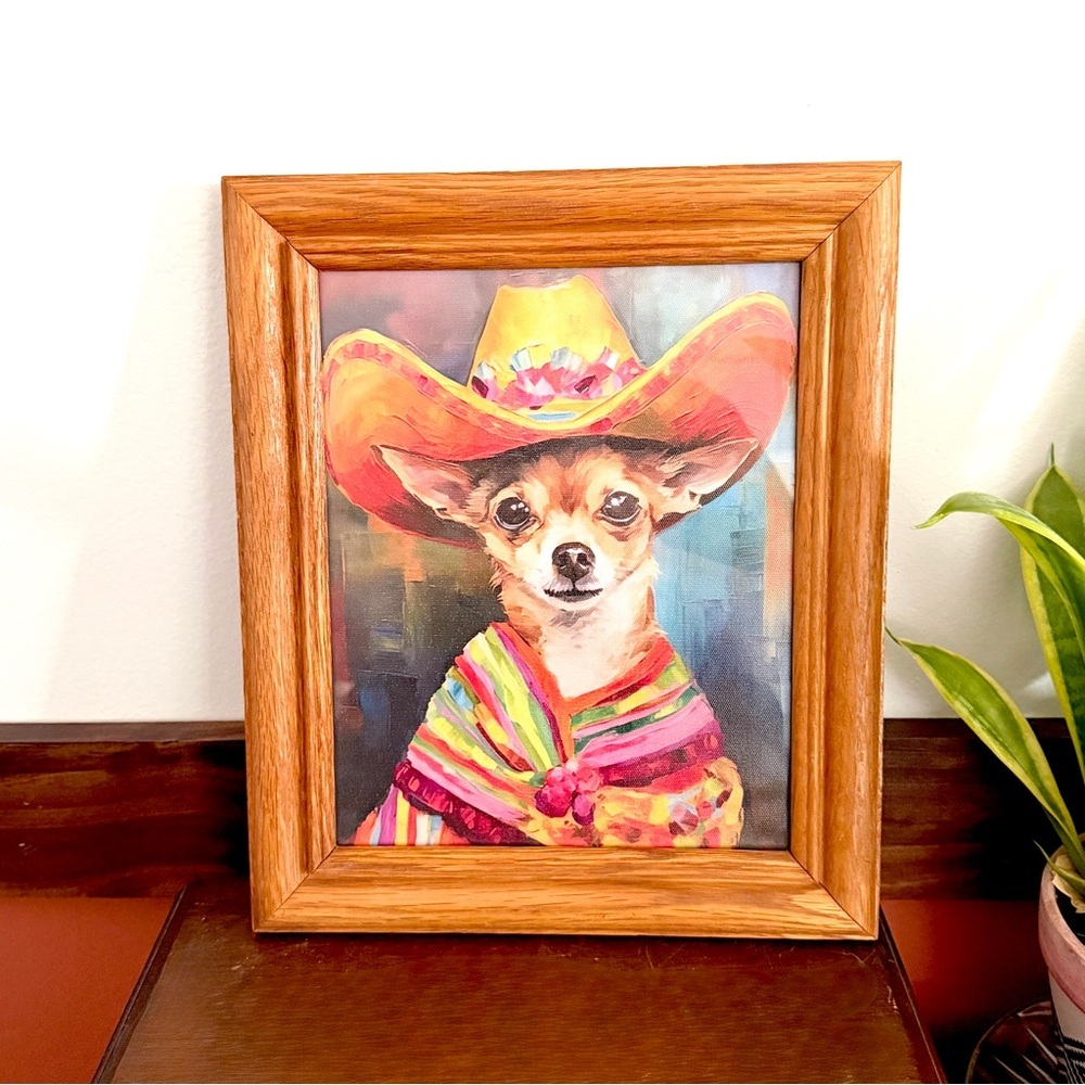 Mexican Chihuahua Dog Portrait Canvas Art Print Vintage Wood Framed Wall Art